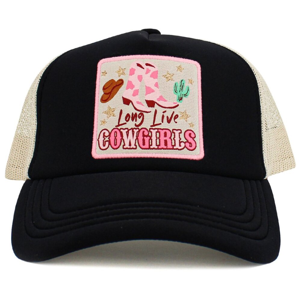 KBETHOS Black "Long Live Cowgirls" Mesh Back Western Baseball Cap Trucker Hat